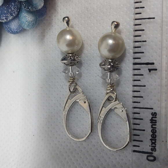 Sterling Silver Simulated Pearl Earrings - Picture 2 of 6